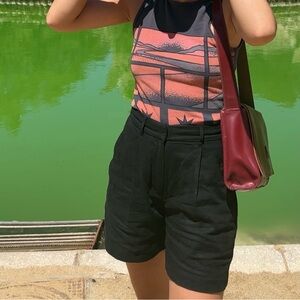 Black High-Waisted Linen Shorts